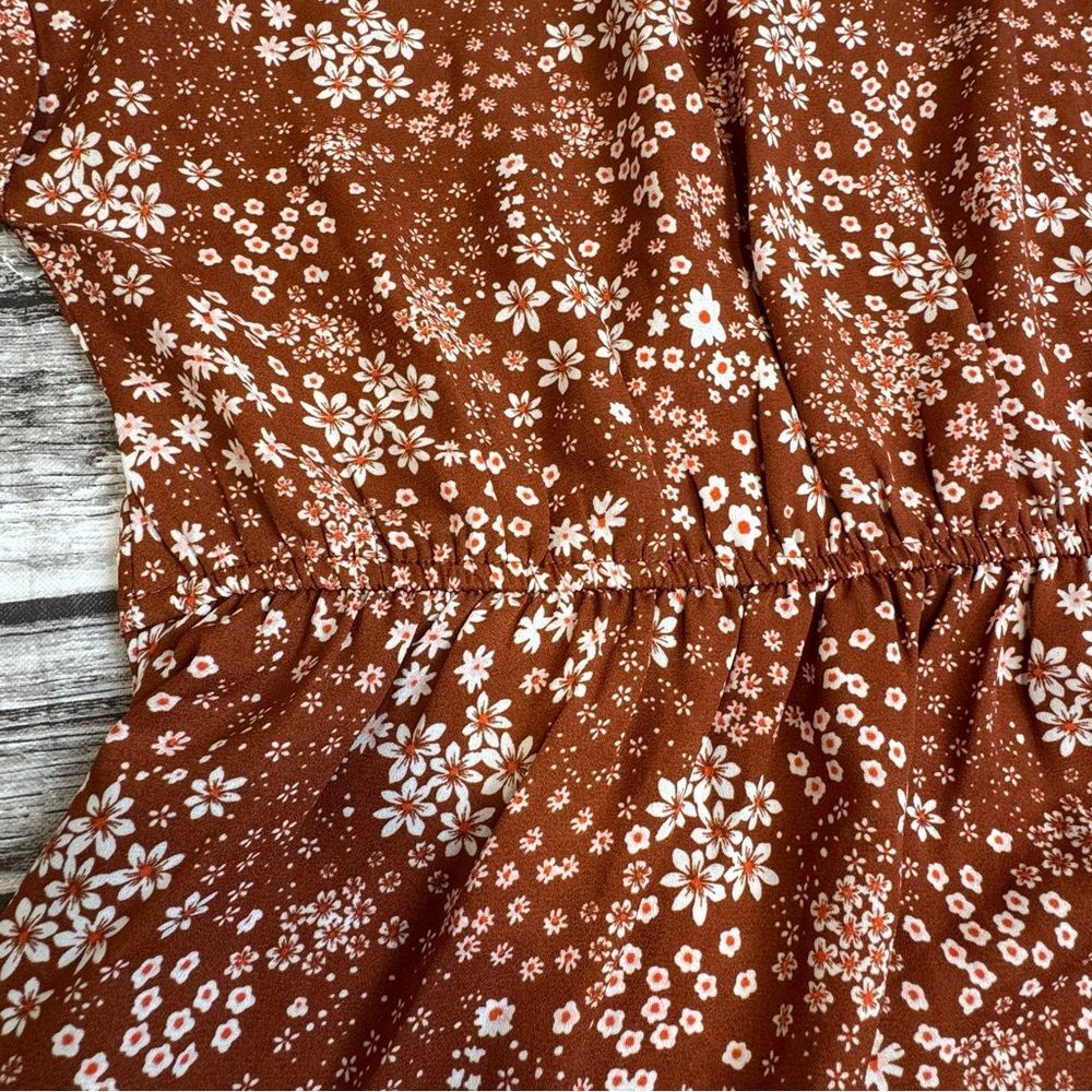 No Boundaries Floral Faux Wrap Sleeveless Blouse Peplum Rust Pink L - Picture 5 of 13